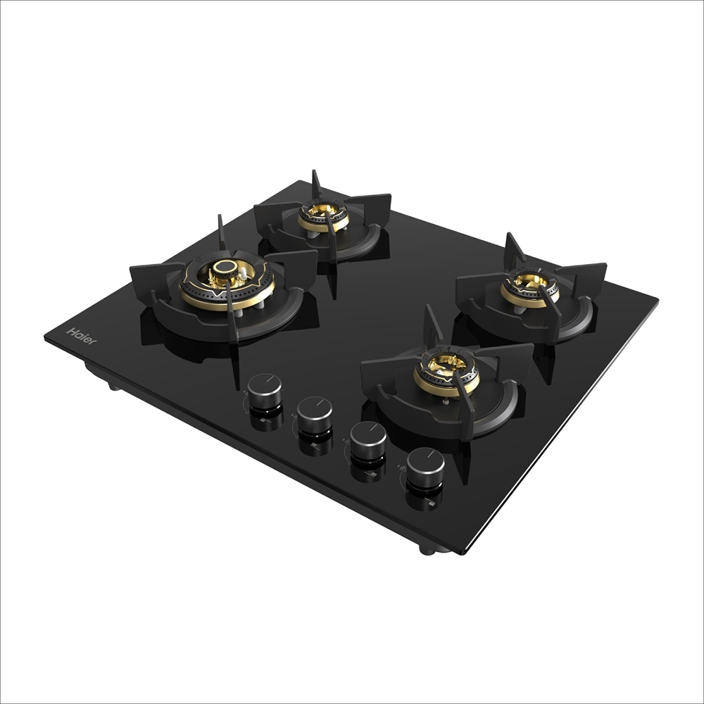 Haier 4 Full Brass Burner Hybrid-Hob with metal Knobs & Auto Ignition
